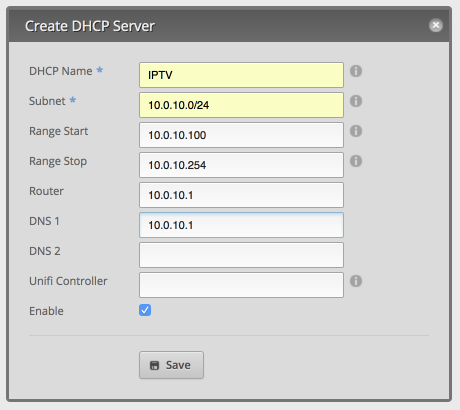 Create VLAN DHCP server