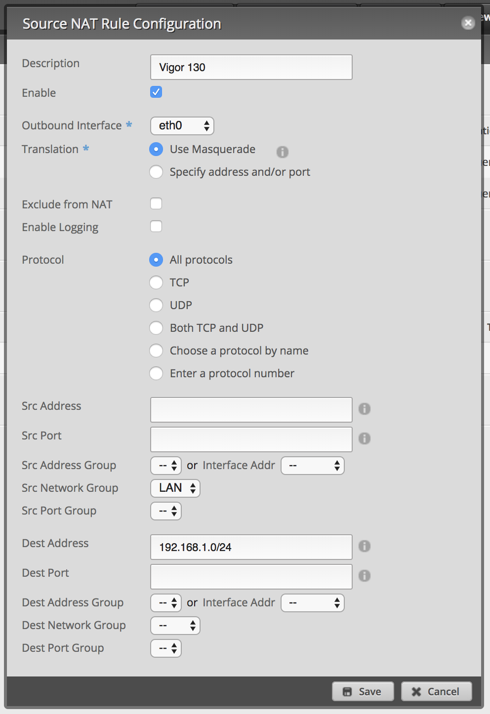 Edit NAT rule configuration